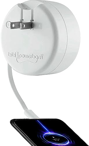 White Wall Charger Powe Bank, Retractable Cable lightning