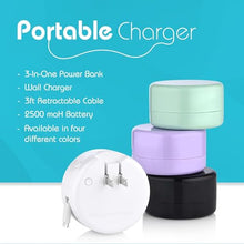 Load image into Gallery viewer, White Wall Charger & Powe Bank, & Retractable Cable lightning iPhone, or USB C $34.99 or Micro $24.99