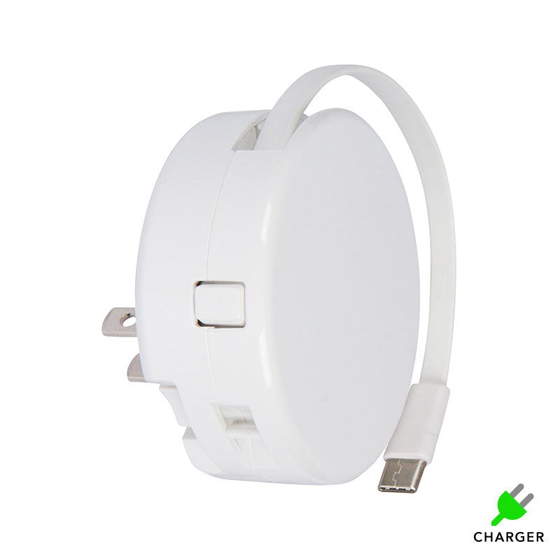  White Type-C Retractable USB Cable Charger Power Wire
