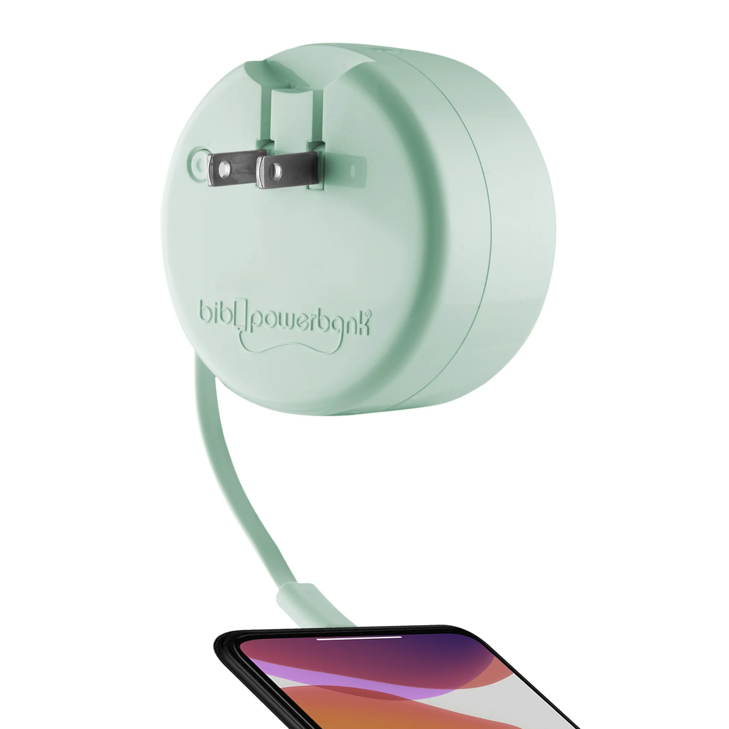 Mint Julep Bibicord Portable Wall Charger with lightning iPhone, Universal Type C or Micro Retractable Cable & 2500 mAh Battery (Provide 50% Coverage) 3-in-One Accessory Compatible with OnePlus, Samsung, Google, Sony, LG