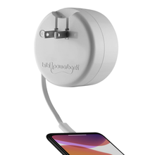 Load image into Gallery viewer, White Bibicord Portable Wall Charger with lightning iPhone, Universal Type C or Micro Retractable Cable &amp; 2500 mAh Battery (Provide 50% Coverage) 3-in-One Accessory Compatible with OnePlus, Samsung, Google, Sony, LG