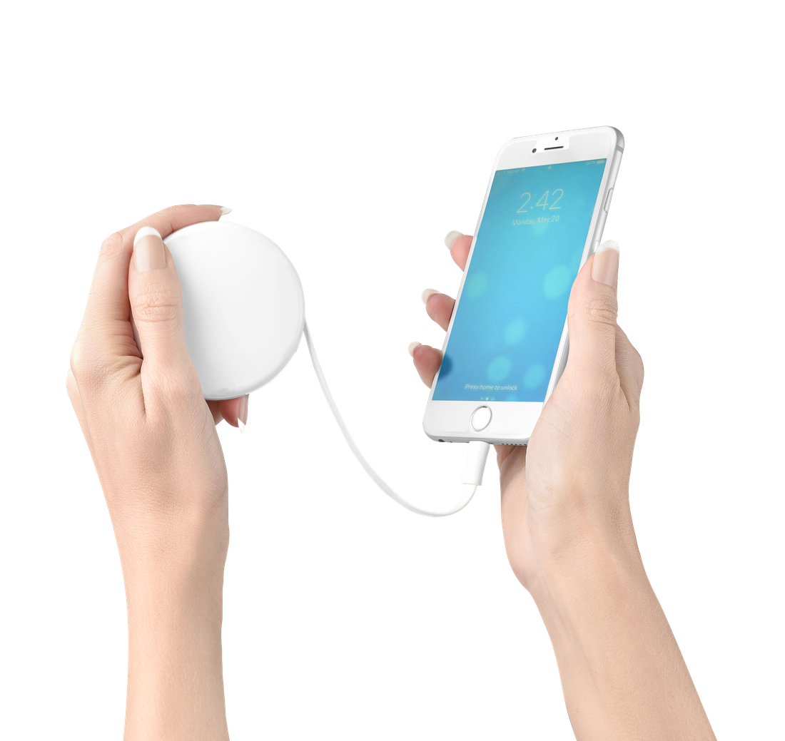 Bibicord retractable charger charging a phone